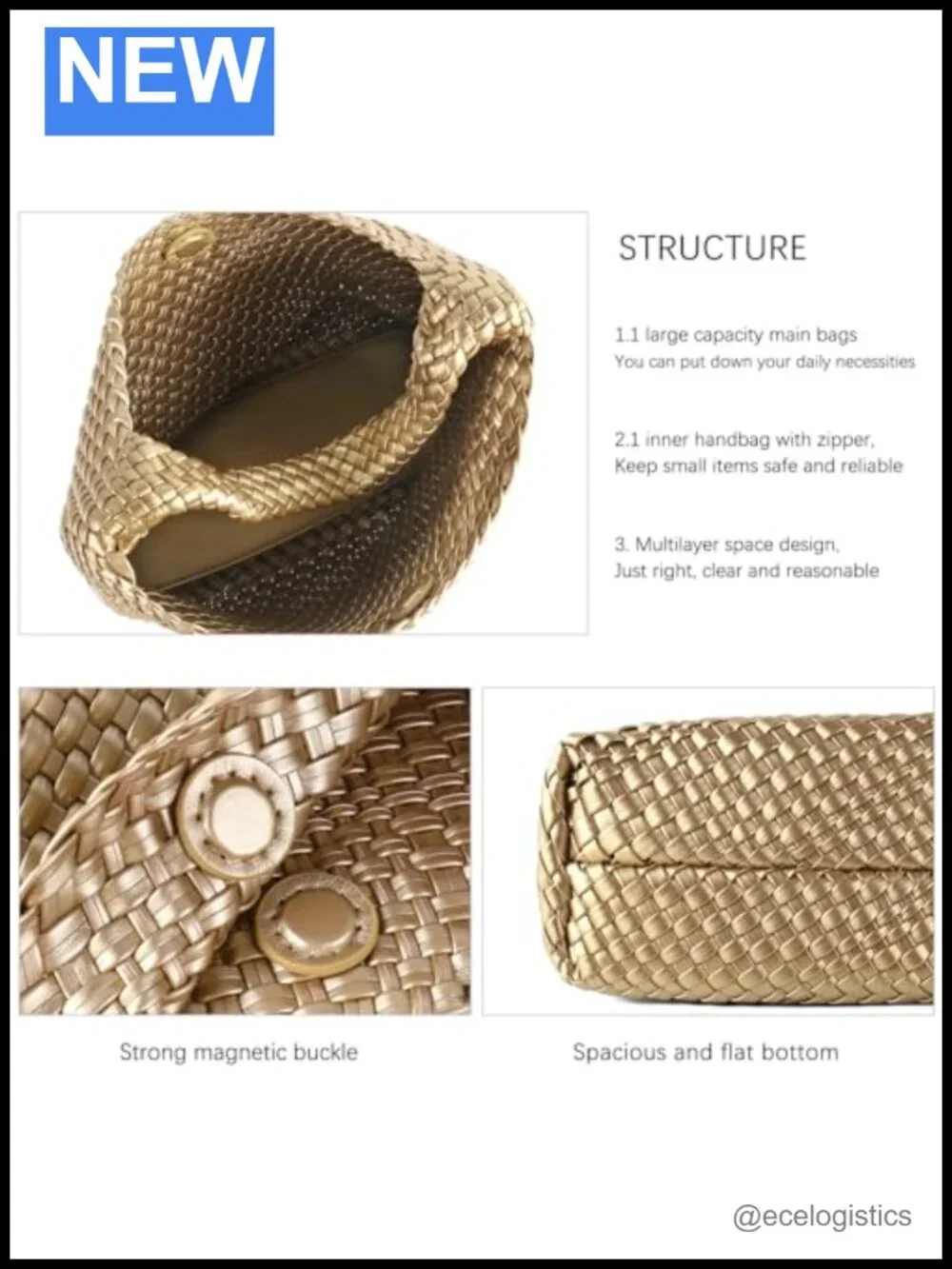 Handwoven Vegan Leather Tote Bag Women Shoulder Handbag Travel Purse